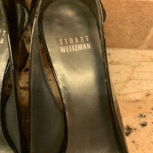 Stuart Weitzman Black Patent Peep Toe Wedges-8.5M - Picture 11 of 12